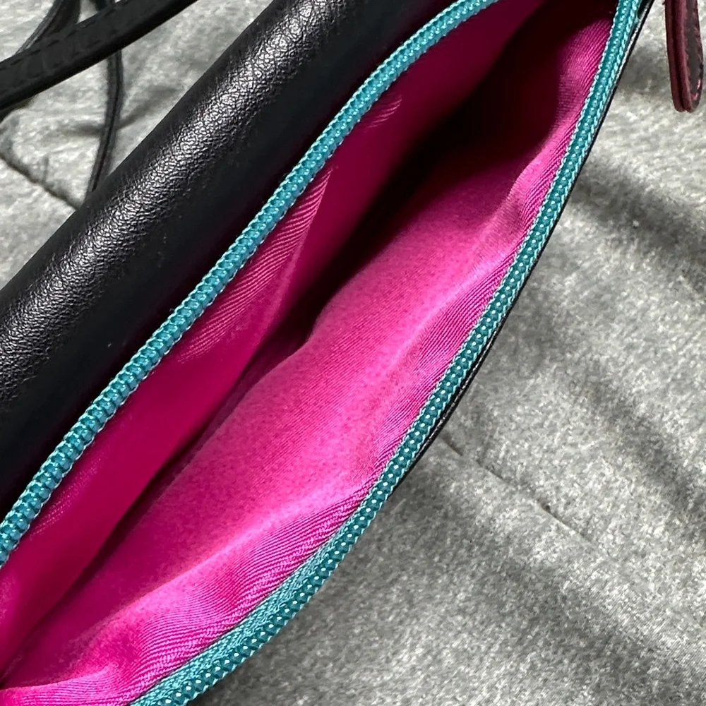 Skechers Crossbody Detachable Straps Card Holder Zip Pouch‎ Wallet Blk pink teal